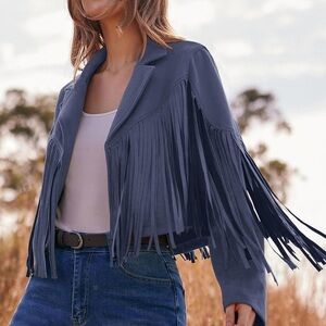 Pretty cowgirl Garden Fringe faux suede leather jacket